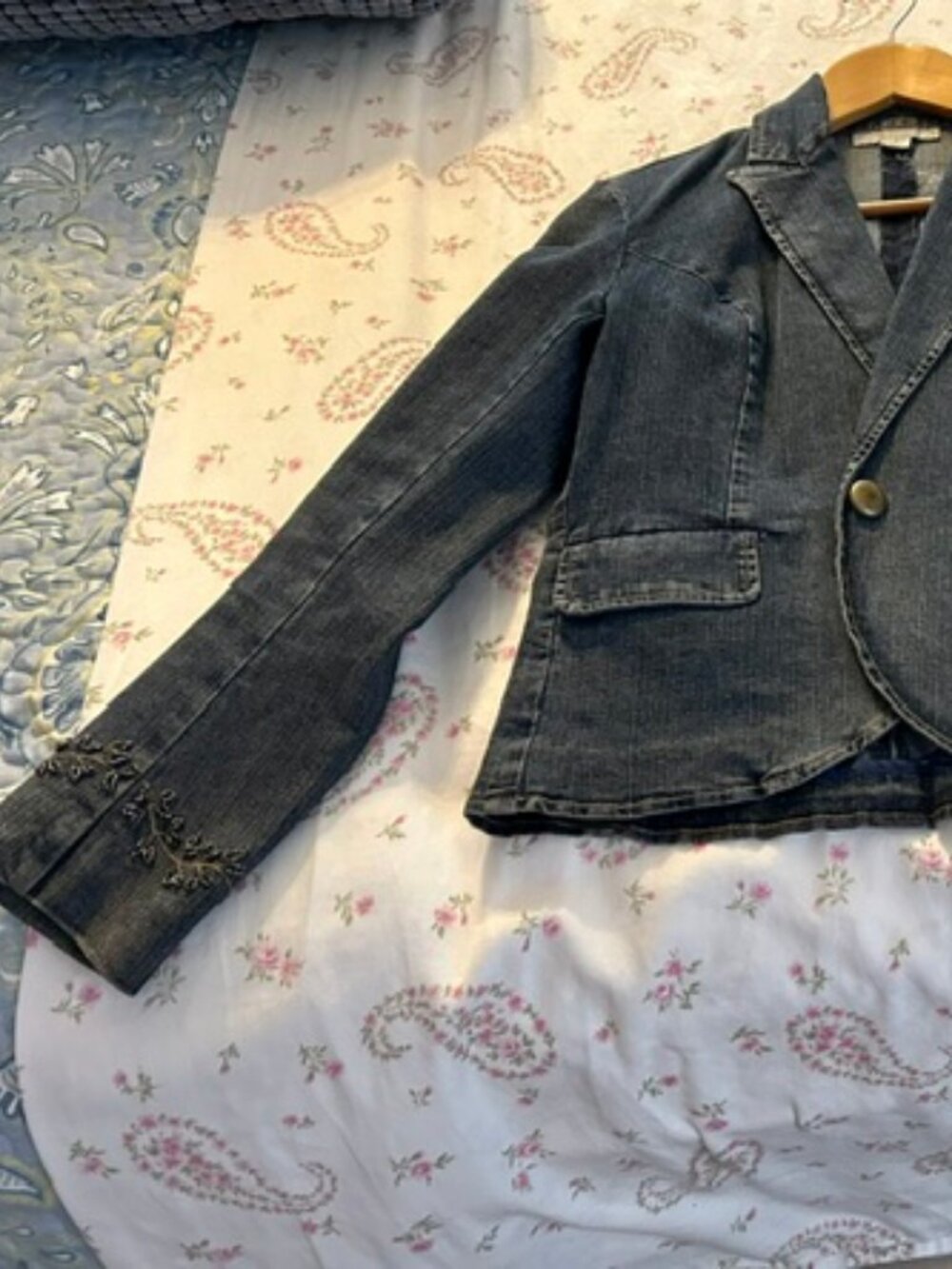Embroidered petite denim jacket